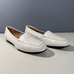 Array Womens White Leather Square Toe Slip On Loafer Flats 6N